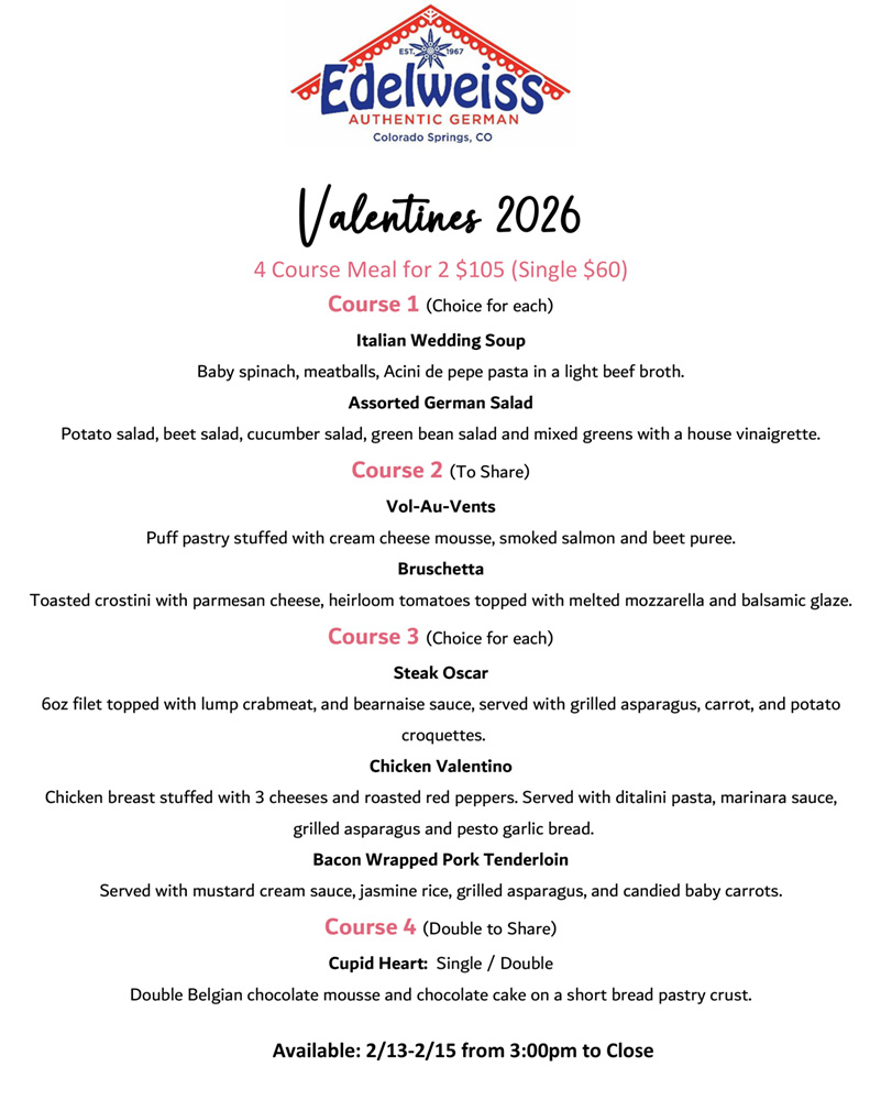 Edelweiss Valentines Specials 2026